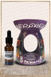 Nakış İşlemeli Seramik Buhurdanlık Mor ve Zambak Yağı Setli - 1