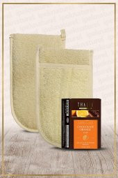 Kabak Lifi Kese Çift Taraflı El Geçmeli + Çikolata ve Portakal Sabunu Banyo Hamam Kesesi Spa Seti thumbnail 1