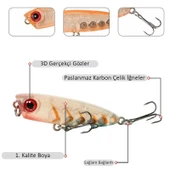 Valkyrie 7 Adet Zıpır Rapala Olta Yem Seti - 4.8cm - 3.8gr Bilyalı 3D Göz Karbon Çelik İğne 7 Farklı Renk - 3