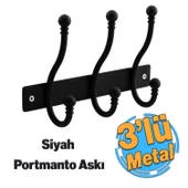 Metal Siyah 3'lü Birleşik Portmanto Vestiyer Duvar Monteli Dolap Askılığı Vidalı Elbise Asma 1 Adet - 1