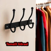 Metal Siyah 3'lü Birleşik Portmanto Vestiyer Duvar Monteli Dolap Askılığı Vidalı Elbise Asma 1 Adet - 3