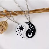 İkili Ying Yang Best Friends BFF Metal Ay Güneş Zincirli Kolye - 2
