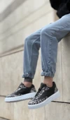 BA0802 BOA Gotik Desenli Siyah Beyaz Yüksek Taban Erkek Günlük Ayakkabı thumbnail 2