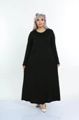 Kadın Büyük Beden Siyah Viskon Düz Elbise - 2