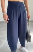 Kadın Beli Lastikli Esnek Balon Lacivert Pantolon - 4