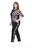 Kadın Alt-Üst Uzun 2'li Likralı Cep Detay Leopar Desen Siyah Leopar Penye Takım thumbnail 3