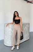 Kadın Beli Lastikli Esnek Balon Vizon Pantolon - 1