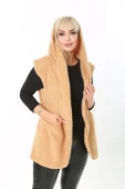 Kısmet Sepeti Kadın Peluş Welsoft Kapüşonlu Bej Yelek - 2
