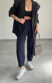 Kadın Beli Lastikli Esnek Balon Lacivert Pantolon - 3