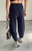 Kadın Beli Lastikli Esnek Balon Lacivert Pantolon - 5