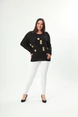Kadın Gold Taşlı Yuvarlak Yaka Reglan Kol Siyah Bluz thumbnail 3