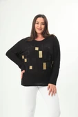 Kadın Gold Taşlı Yuvarlak Yaka Reglan Kol Siyah Bluz thumbnail 1