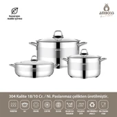 Valeria 6 Parça Tüm Ocaklara Uyumlu Paslanmaz Çelik Tencere Tava Sütlük Seti thumbnail 1