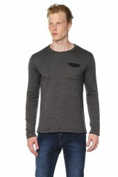 Erkek Bisiklet Yaka Cep Detaylı Pamuklu Triko Kazak - 6