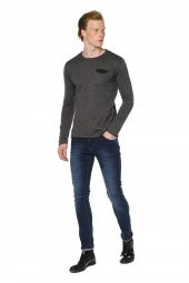 Erkek Bisiklet Yaka Cep Detaylı Pamuklu Triko Kazak - 12