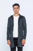 Erkek Kapüşonlu Fermuarlı Çift Cepli Kalın Uzun Hırka - 6