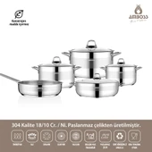 Silvana 9 Parça Tüm Ocaklara Uyumlu Paslanmaz Çelik Tencere Tava Sütlük Seti thumbnail 1