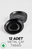 12'li Büyük Boy Metal Çay Tabağı, Kırılmaz, Paslanamz, Bükülmez Metal Çay Tabağı Seti - 1