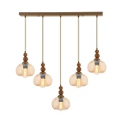 Apliqa Vinta 5'li Sıralı Eskitme Ahşap Detaylı Bohem Salon Sarkıt Avize thumbnail 1