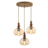 Apliqa Vinta 3'lü Yuvarlak Eskitme Ahşap Detaylı Bohem Salon Sarkıt Avize thumbnail 1