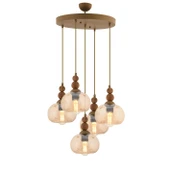 Apliqa Vinta 5'li Yuvarlak Eskitme Ahşap Detaylı Bohem Salon Sarkıt Avize thumbnail 1