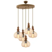 Apliqa Vinta 5'li Yuvarlak Eskitme Ahşap Detaylı Bohem Salon Sarkıt Avize thumbnail 2