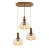 Apliqa Vinta 3'lü Yuvarlak Eskitme Ahşap Detaylı Bohem Salon Sarkıt Avize thumbnail 2