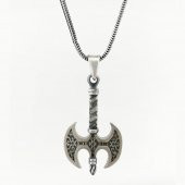 Çift Taraflı Balta Tasarımlı Kalın Zincirli 925 Ayar Gümüş Kolye thumbnail 1