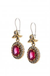 Gümüş Kırmızı Lal Taşlı Üçlü Otantik Bayan Set Takı - 3