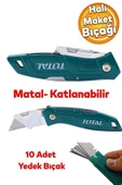 Total Halı Kesme Maket Bıçağı Falçata Çok Amaçlı Katlanabilir 10 Adet Yedek Bıçaklar Alçıpan Kesim - 1