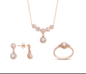 Harem Altın Sallantılı Anturaj Çiçek Rose Gümüş Set  GMS157 - 1