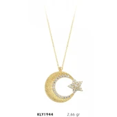 14 Ayar Altın Taşlı Ay Yıldız Kolye KLY1944 - 1