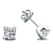 0.30 Ct Takoz Tırnak Tektaş Pırlanta Küpe TKPE23 - 1