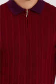 Tarz Cool Erkek Bordo Polo Yaka Desenli Çizgili Triko - 4