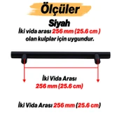 Çubuk Siyah Metal Kulp 256 mm 25.6 Cm Mobilya Mutfak Çekmece Dolap Dolabı Kulpu Kulbu Kulpları - 3