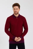 Tarz Cool Erkek Bordo Polo Yaka Desenli Çizgili Triko - 2