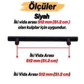 Çubuk 10 Adet Siyah Metal Kulp ( 512  mm-51.2 cm) Mobilya Mutfak Çekmece Dolabı Kulpu Kulbu Kulpları thumbnail 3