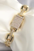 Pirinç Gold Renk Zirkon Taş Detaylı Kare Zincir Model Xuping VIP Exculusive Seri Kadın Bileklik - TJ-BB6747 - 1