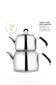 Nehir Modern Maxi Büyük Boy Paslanmaz Çelik 1.6-2.5 Lt. Çaydanlık Takımı - 2