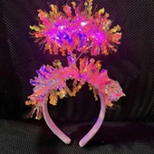 Pembe Renk Pembe Işıltılı Püsküllü Led Işıklı Parlak Hologramlı Taç 25x12 cm - 1
