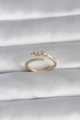 Pirinç Gold Renk Zirkon Taş Detay Kalp Model Kadın Yüzük - TJ-BYK3015 - 1