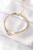 316L Çelik Gold Renk Bombeli Kalp Kadın Bileklik - TJ-BB6014 - 1