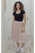 Beli Lastikli Pliseli Etek 6018-Pudra - 1