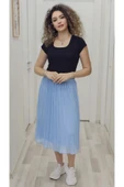 Beli Lastikli Pliseli Etek 6018-Bebe Mavisi - 3