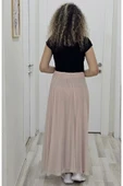 Bel Lastikli Kloş Şifon Etek 6003-Pudra - 4
