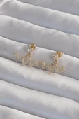 Pirinç Gold Renk Zirkon Taşlı Zikzak Küpe - TJ-BKP9303 - 1
