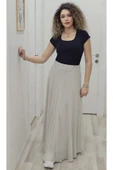 Bel Lastikli Kloş Şifon Etek 6003-Taş - 2