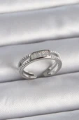 Pirinç Gümüş Renk Ayarlanabilir Sıralı İncili Zirkon Taşlı Kadın Yüzük - TJ-BYK3381 - 1