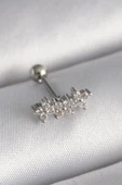 316L Çelik Gümüş Renk Zirkon Taşlı Yonca Tragus Piercing - TJ-PR1255 - 1