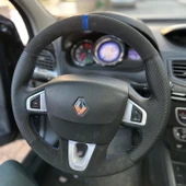 Fluence Araca Özel Direksiyon Kılıfı (Karbon Alcantra Mavi Yüzük) thumbnail 2